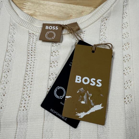 Boss Hugo Boss NWT C Feli Pointelle Fit and Flare Sweater Dress White Size XXL - Picture 4 of 12